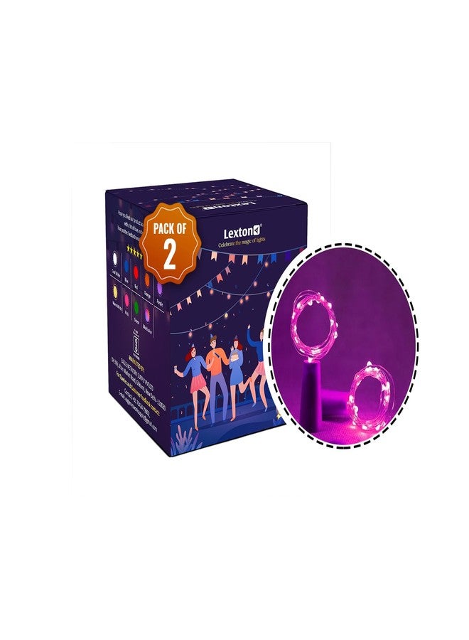 Lexton Cork Light | Bottle Light | Copper String Light | Cork String Light for Room Decor, Birthdays, Party, Diwali (Pink Color Pack of 2) Includes Additional 3 Button Cells for Extended Use - Image 1